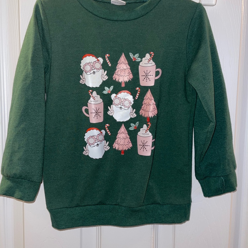 Amazon Green Kids Sweatshirt with Santa and Tree Print